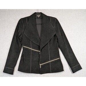 Eva Varro Women Jacket Large Blazer Zip Details Open Front‎ Textured Big Lapel